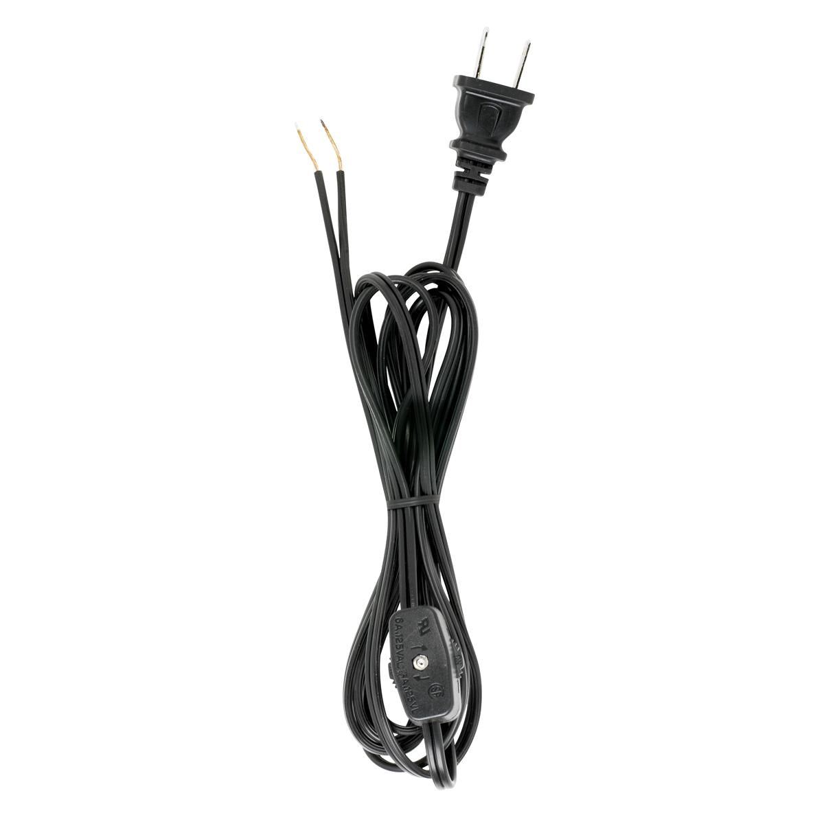 Satco 90-1583 8 Ft.Line Switches Cord Sets Molded Plug Tinned tips 3/4" Strip with 2" Slit Switch 24" From Free End 36" Hank