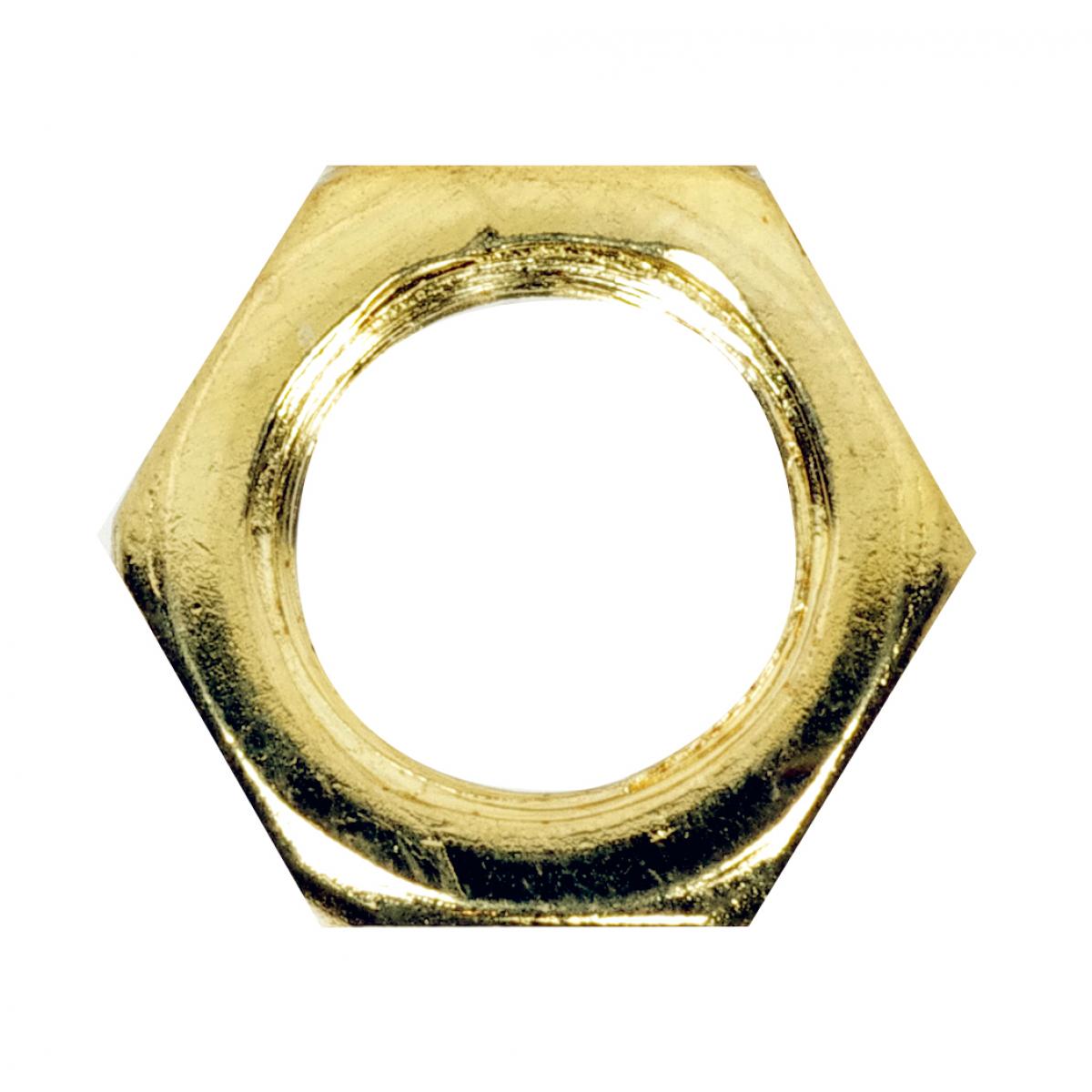Satco 90-1646 Steel Locknut 1/8 IP 1/2" Hexagon 3/16" Thick Brass Plated Finish