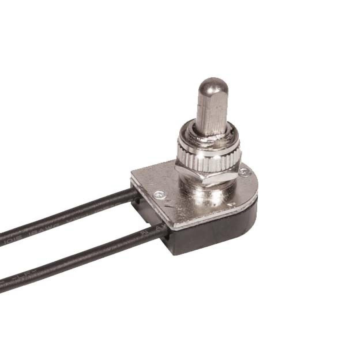 Satco 90-1676 On-Off Metal Push Switch 3/8 Metal Bushing Single Circuit 6A-125V, 3A-250V Rating Nickel Finish