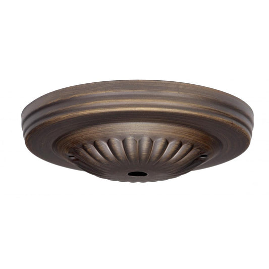 Satco 90-1887 Ribbed Canopy Kit And Matching Hardware Dark Antique Brass Finish 5" Diameter 7/16" Center Hole 2-8/32 Bar Holes