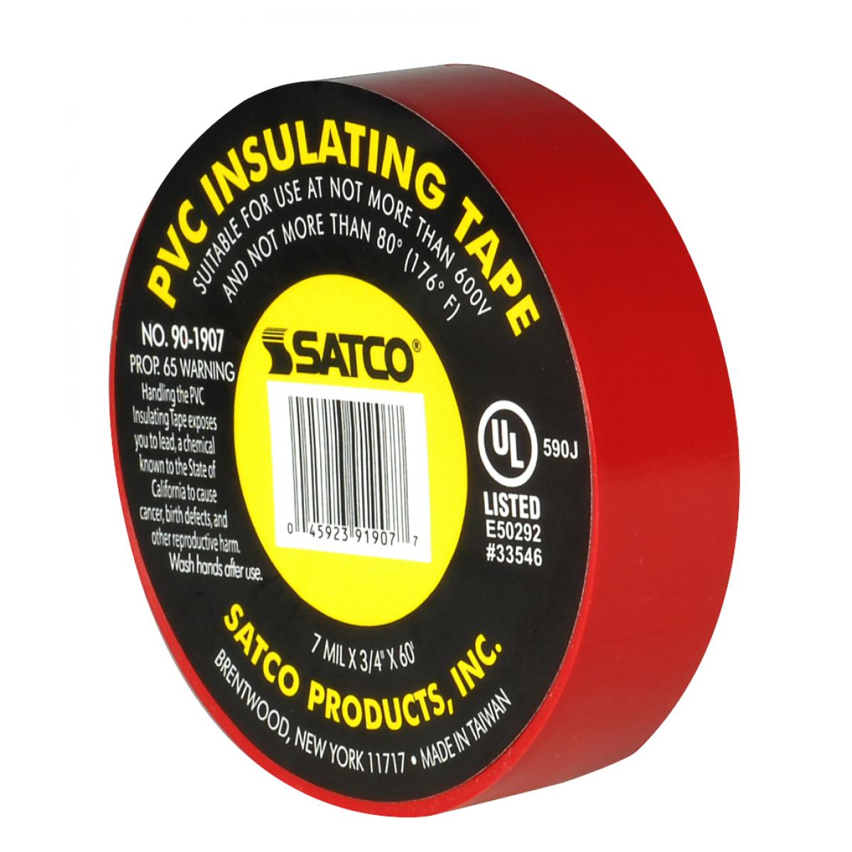 Satco 90-1907 PVC Electrical Tape; 3/4" x 60 Foot; Red