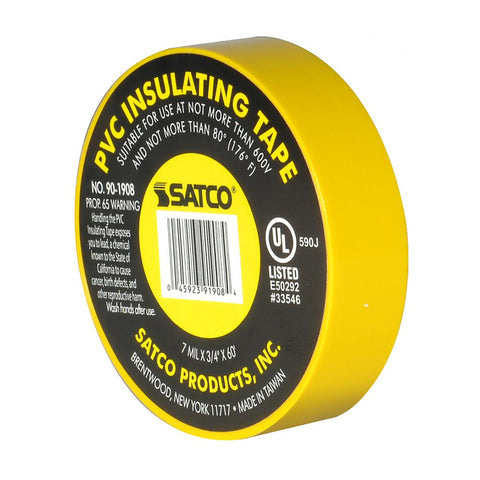 Satco 90-1908 PVC Electrical Tape; 3/4" x 60 Foot; Yellow
