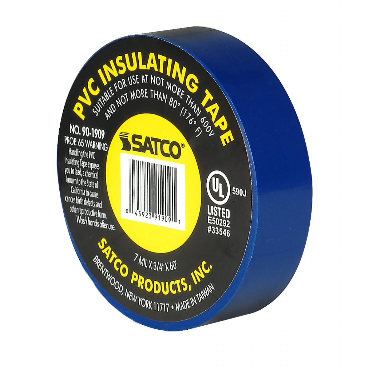 Satco 90-1909 PVC Electrical Tape; 3/4" x 60 Foot; Blue