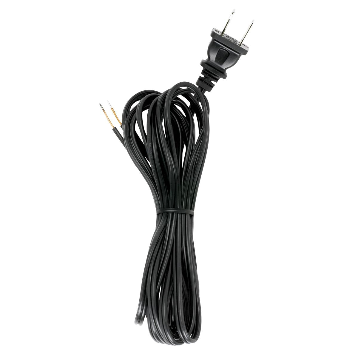 Satco 90-2034 12 Foot 18/2 SPT-1 105C Cord Set Black Finish 72" Hank 150 Carton Molded Polarized Plug Tinned Tips 3/4" Strip With 2" Slit