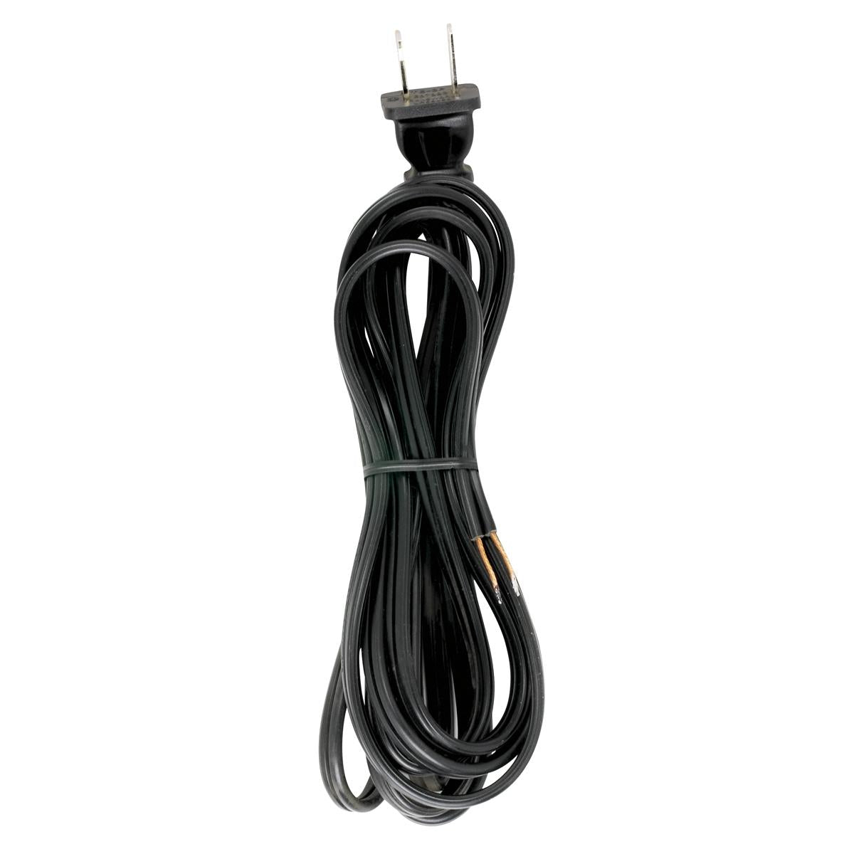 Satco 90-2042 9 Foot 18/2 SPT-2 105C Cord Set Black Finish 36" Hank 150 Carton Molded Polarized Plug Tinned Tips 3/4" Strip With 2" Slit