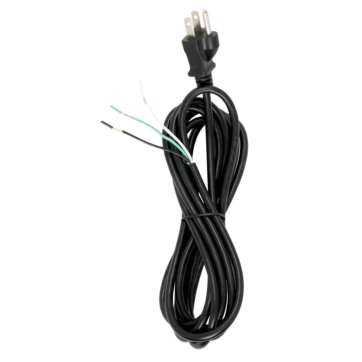 Satco 90-2086 10 Foot 18/3 SVT 105C Heavy Duty Cord Set Black Finish 100 Carton 3 Prong Molded Plug Stripped And Slit