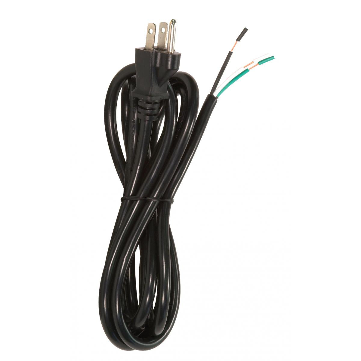 Satco 90-2209 8 Foot 18/3 SJT 105C Heavy Duty Cord Set Black Finish 50 Carton 3 Prong Molded Plug Stripped And Slit