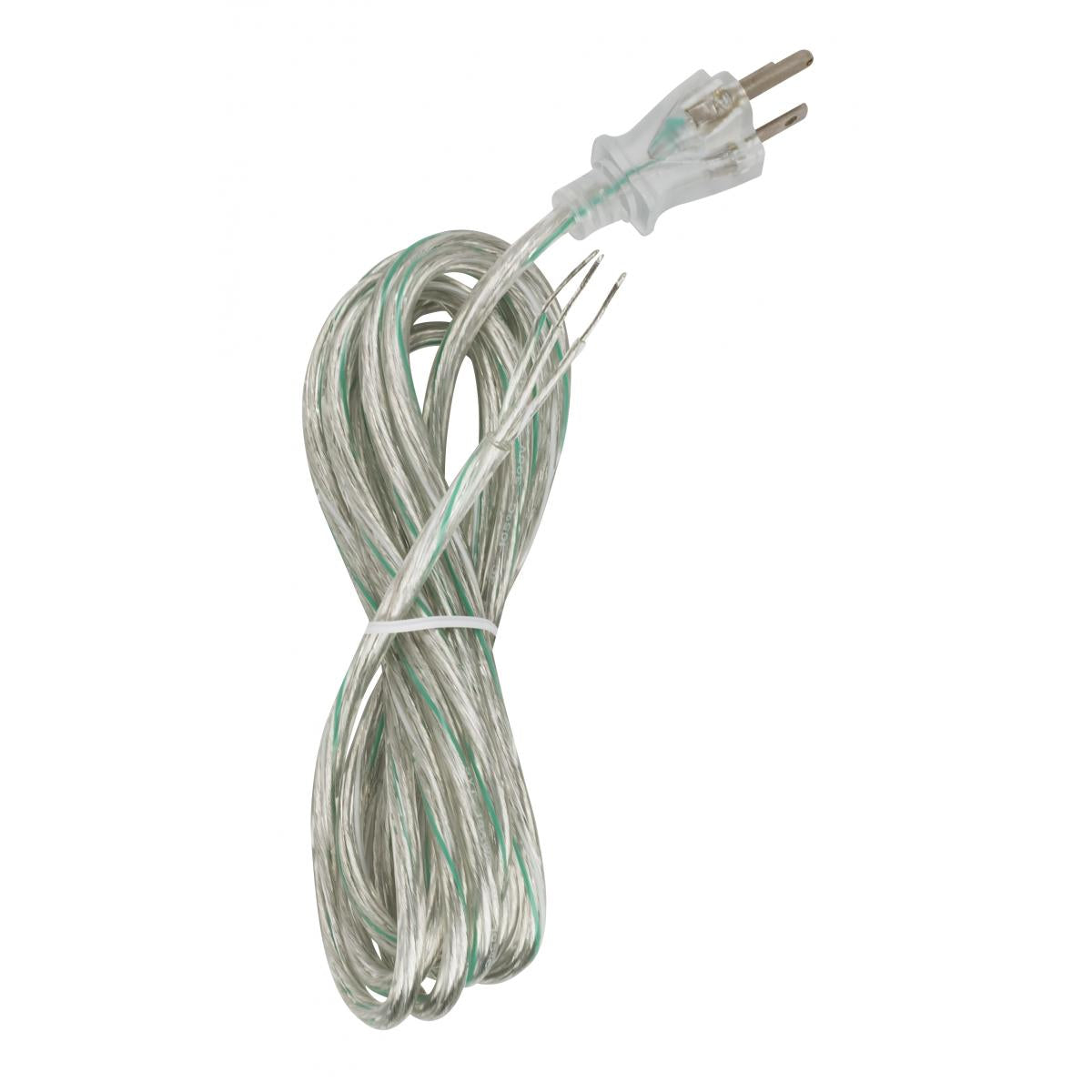 Satco 90-2312 10 Foot 18/3 SVT 105C Heavy Duty Cord Set Clear Silver Finish 100 Carton 3 Prong Molded Plug Stripped And Slit