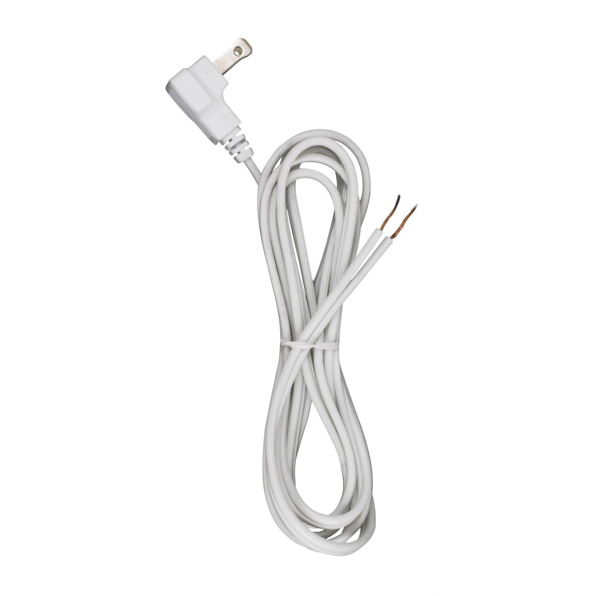Satco 90-2323 8 Foot 18/2 SPT-2 105C Flat Plug Cord Set White Finish 36" Hank 200 Carton Molded Plug Tinned Tips 3/4" Strip With 2" Slit
