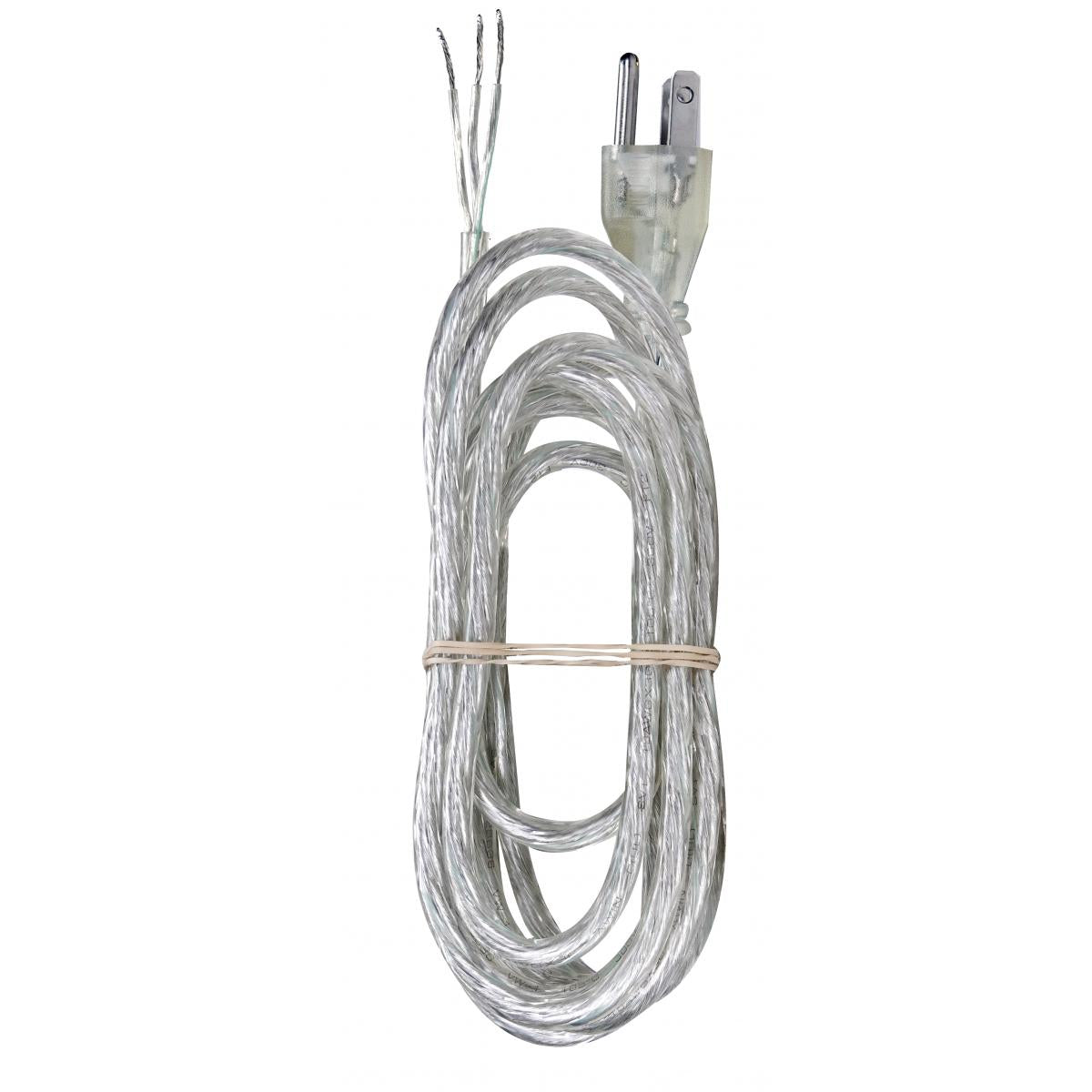 Satco 90-2403 8 Foot 18/3 SVT 105C Heavy Duty Cord Set Clear Silver Finish 100 Carton 3 Prong Molded Plug Stripped And Slit 1/4" Diameter