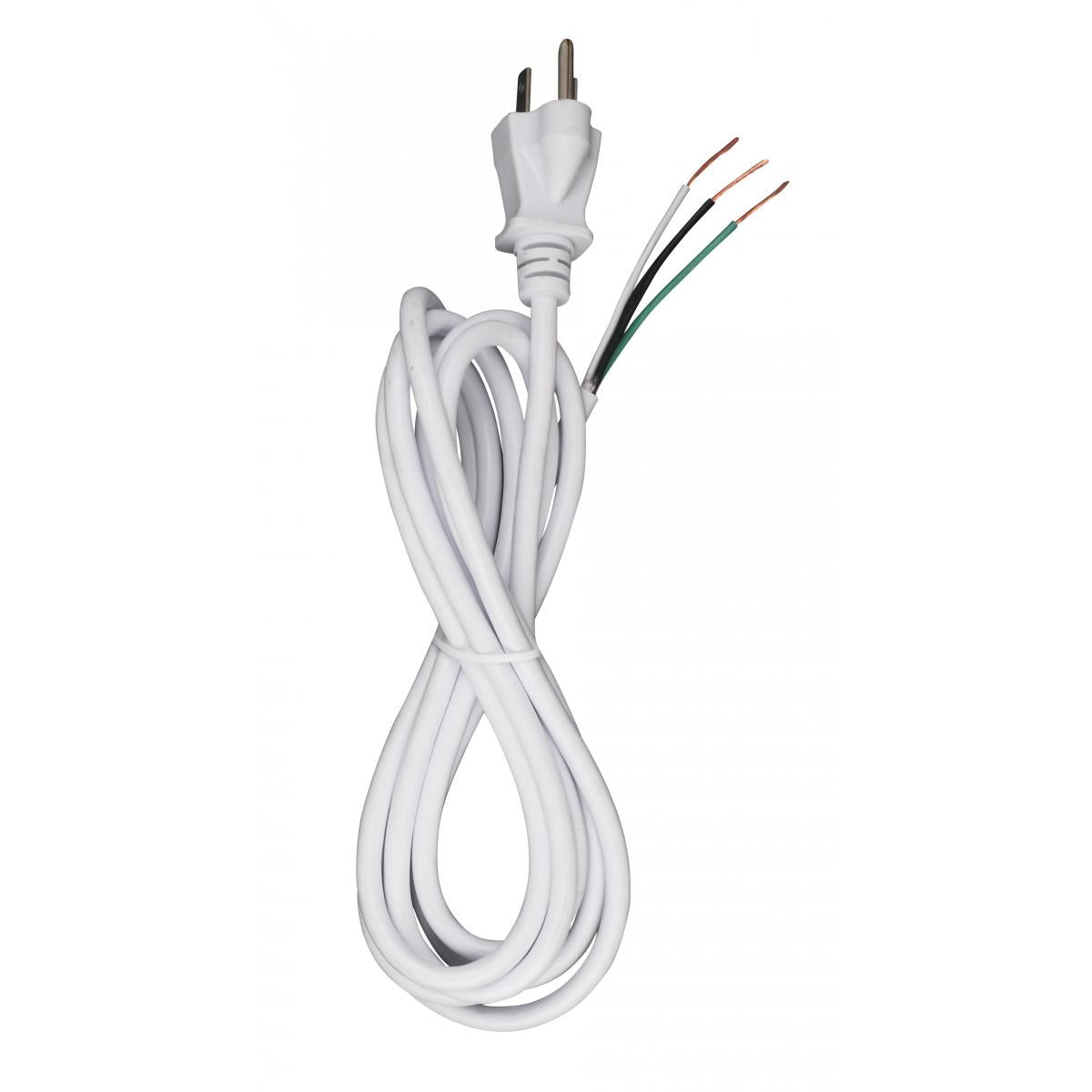Satco 90-2414 8 Foot 18/3 SVT 105C Heavy Duty Cord Set White Finish 100 Carton 3 Prong Molded Plug Stripped And Slit 1/4" Diameter