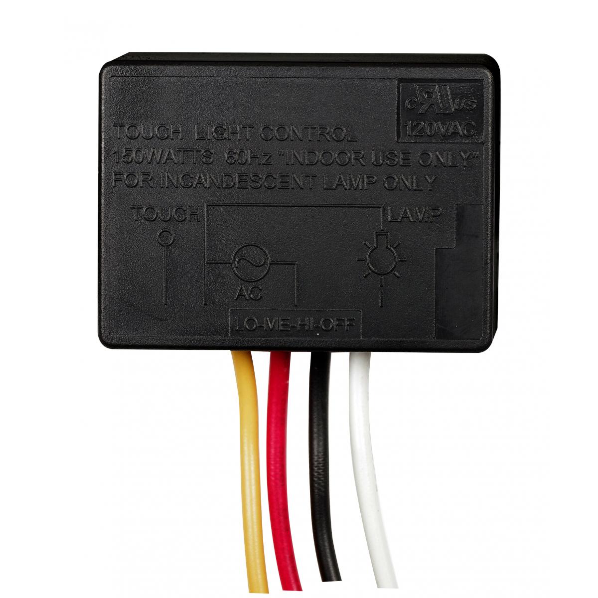 Satco 90-2428 Low-Med-Hi-Off Touch Switch Plastic Outer Shell. Rated: 150W-120V Indoor Incandescent Use Only 17/8" x 13/8" x 5/8"