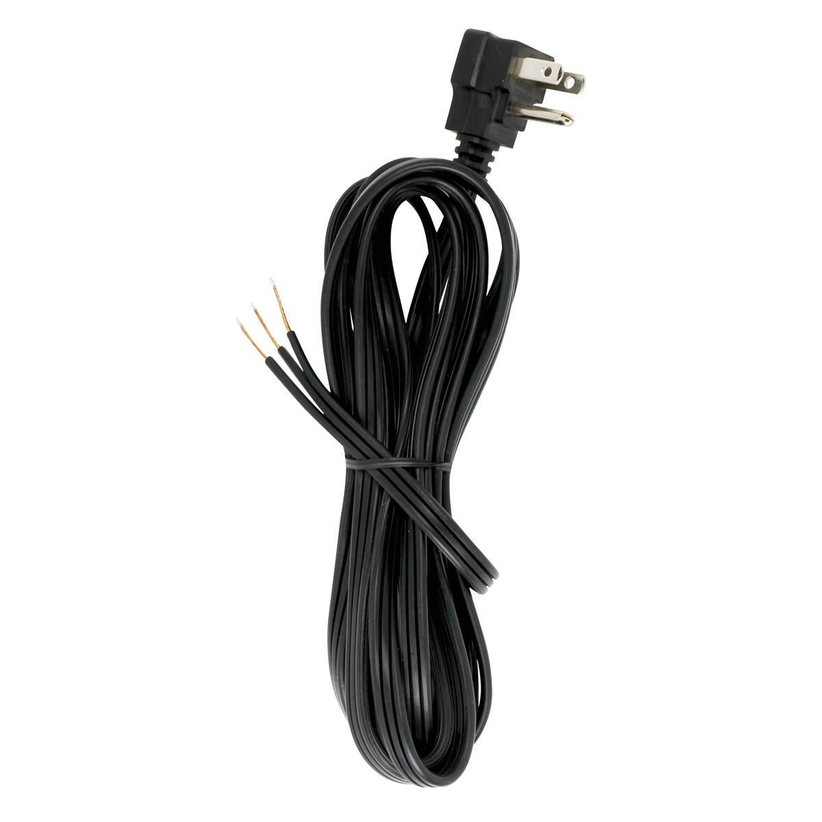 Satco 90-2435 10 Foot 18/3 SPT-2 105C Flat Plug Cord Set Black Finish No Hank 100 Carton Molded Plug Tinned Tips 3/4" Strip With 3" Slit