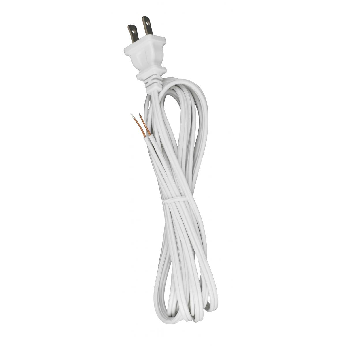 Satco 90-2460 10 Foot 18/2 SPT-1 105C Cord Set White Finish 48" Hank 150 Carton Molded Polarized Plug Tinned Tips 3/4" Strip With 2" Slit