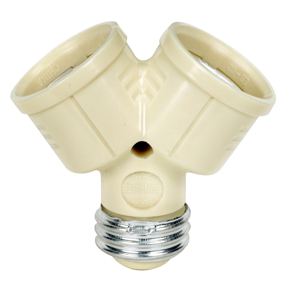Satco 90-2465 Single to Twin Lampholder Ivory Finish 2-3/4" Overall Height 2" Extension 660W Max 250V Total