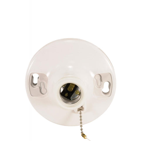 Satco 90-481 4 Terminal White Phenolic On-Off Pull Chain Ceiling Receptacle Screw Terminals 4-1/2" Diameter 250W 250V