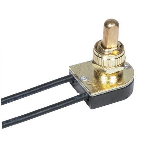 Satco 90-508 On-Off Metal Push Switch 3/8" Metal Bushing Single Circuit 6A-125V, 3A-250V Rating Brass Finish