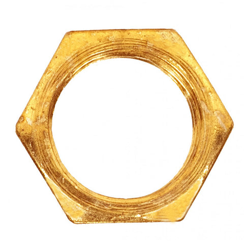 Satco 90-591 Steel Locknut 1/4 IP 11/16" Hexagon 1/8" Thick Brass Plated Finish
