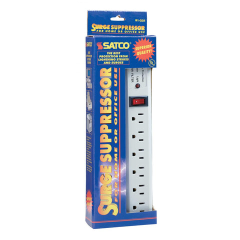 Satco 91-221 6 Outlet Superior Surge Strip 4 Foot Cord 14/3 SJT Indoor Use Only 540 Joules 15A-120V 1800W