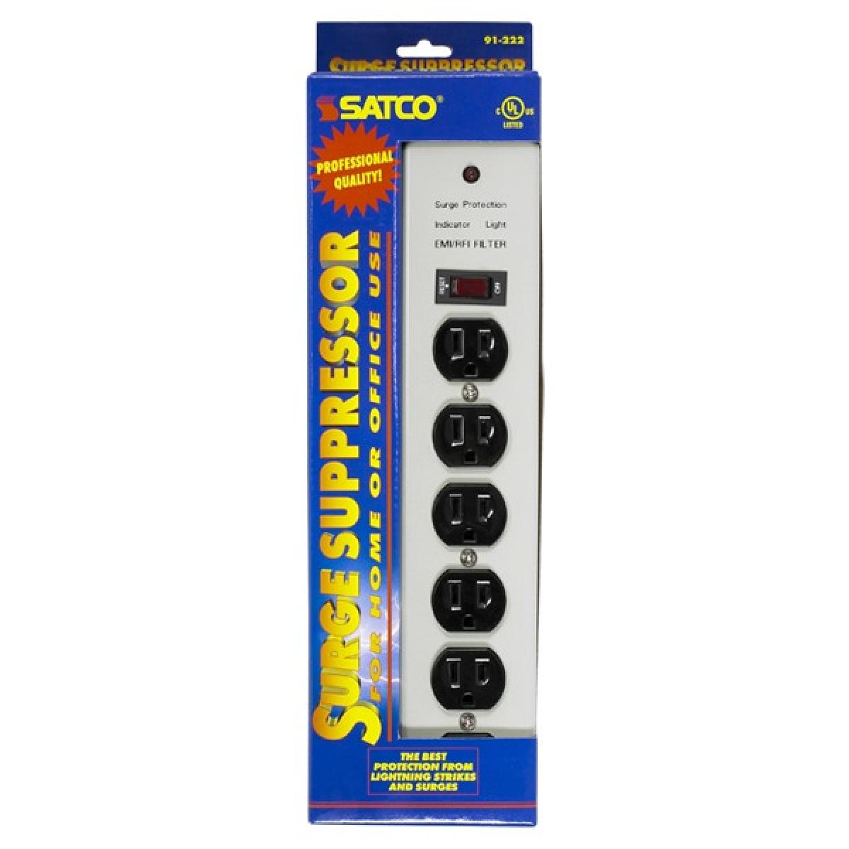 Satco 91-222 6 Outlet Professional Metal Surge Strip 4 Foot Cord 14/3 SJT Indoor Use Only 540 Joules 15A-120V 1800W