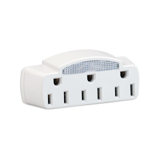 Satco 91-227 Single To Triple Adapter With Glow Light White Finish 15A-125V 1875W