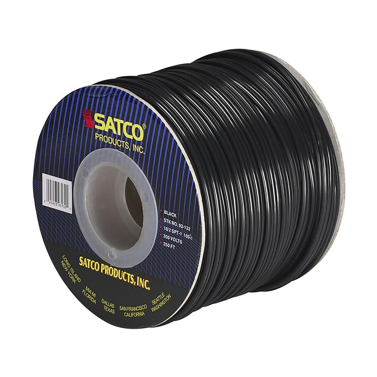 Satco 93-132 Lamp And Lighting Bulk Wire 18/2 SPT-1 105C 250 Foot/Spool Black
