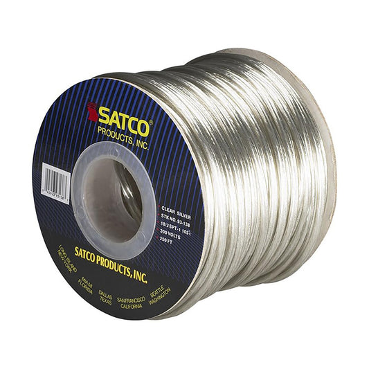 Satco 93-138 Lamp And Lighting Bulk Wire 18/2 SPT-1 105C 250 Foot/Spool Clear Silver