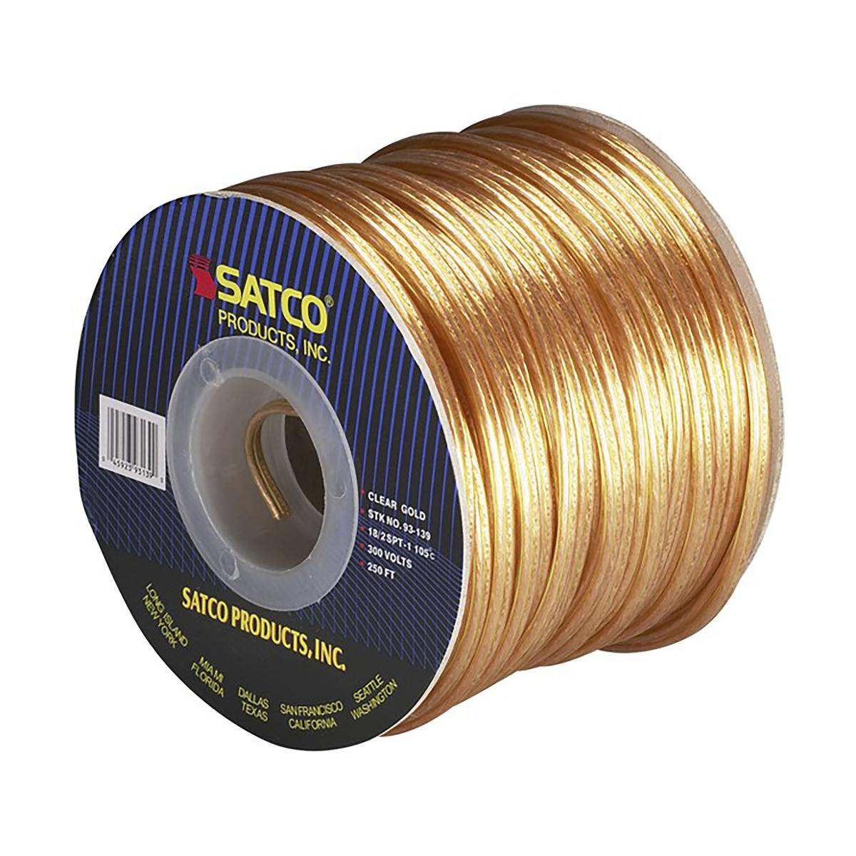 Satco 93-139 Lamp And Lighting Bulk Wire 18/2 SPT-1 105C 250 Foot/Spool Clear Gold