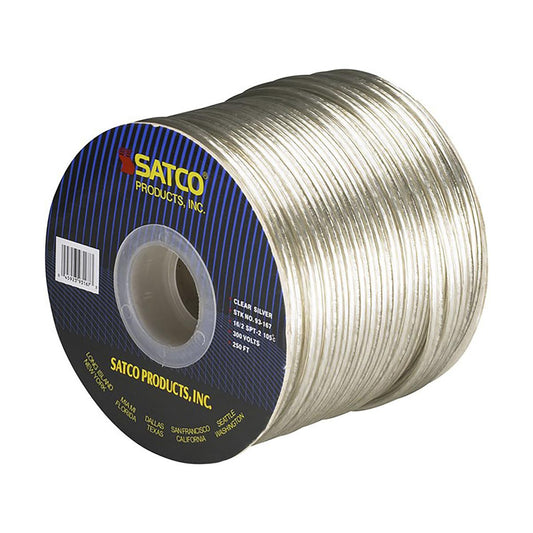Satco 93-167 Lamp And Lighting Bulk Wire 16/2 SPT-2 105C 250 Foot/Spool Clear Silver