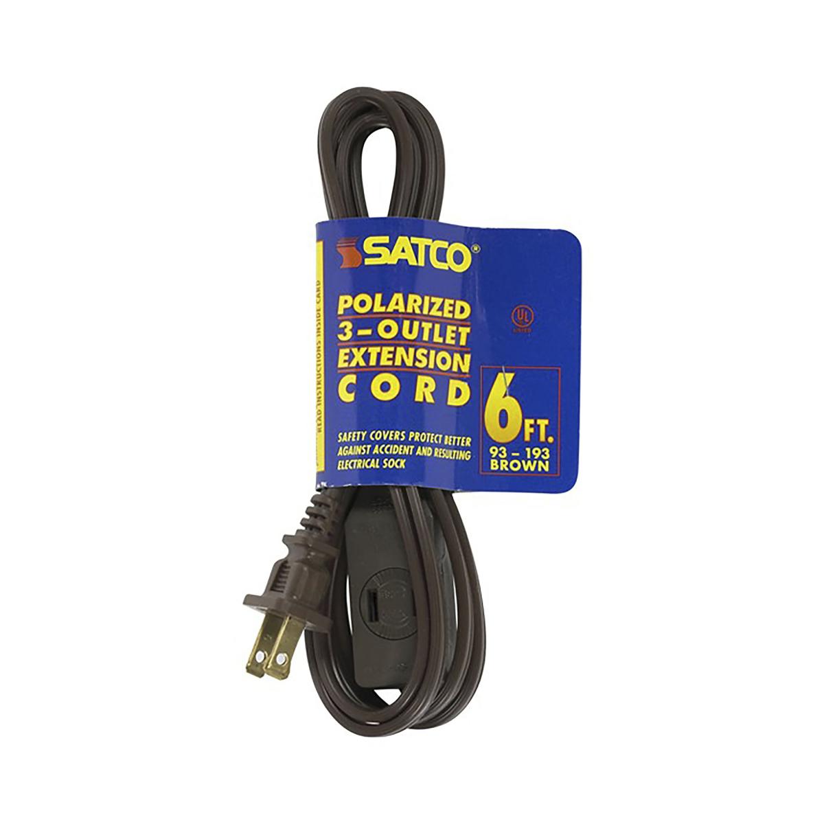Satco 93-193 6 Foot Extension Cord Brown Finish 16/2 SPT-2 Indoor Only 13A-125V-1625W Rating