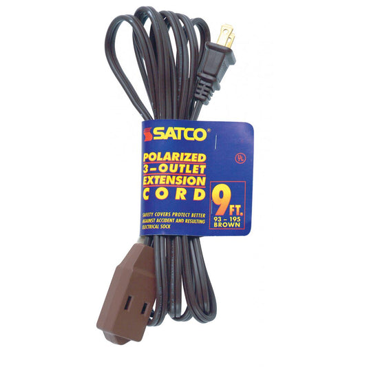Satco 93-195 9 Foot Extension Cord Brown Finish 16/2 SPT-2 Indoor Only 13A-125V-1625W Rating