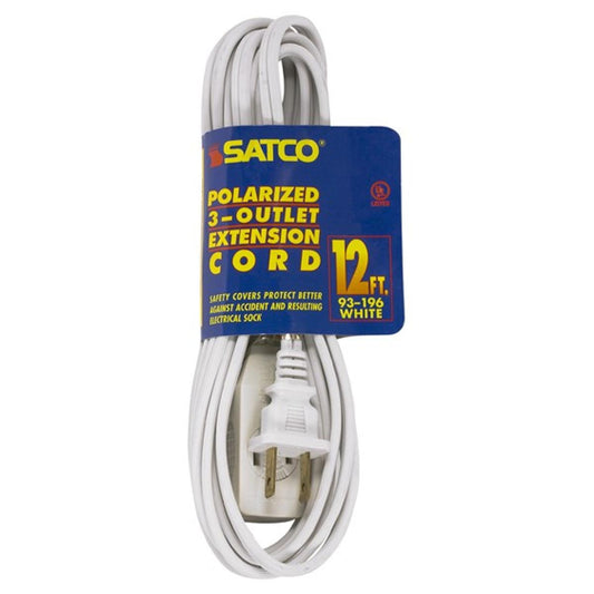 Satco 93-196 12 Foot Extension Cord White Finish 16/2 SPT-2 Indoor Only 13A-125V-1625W Rating
