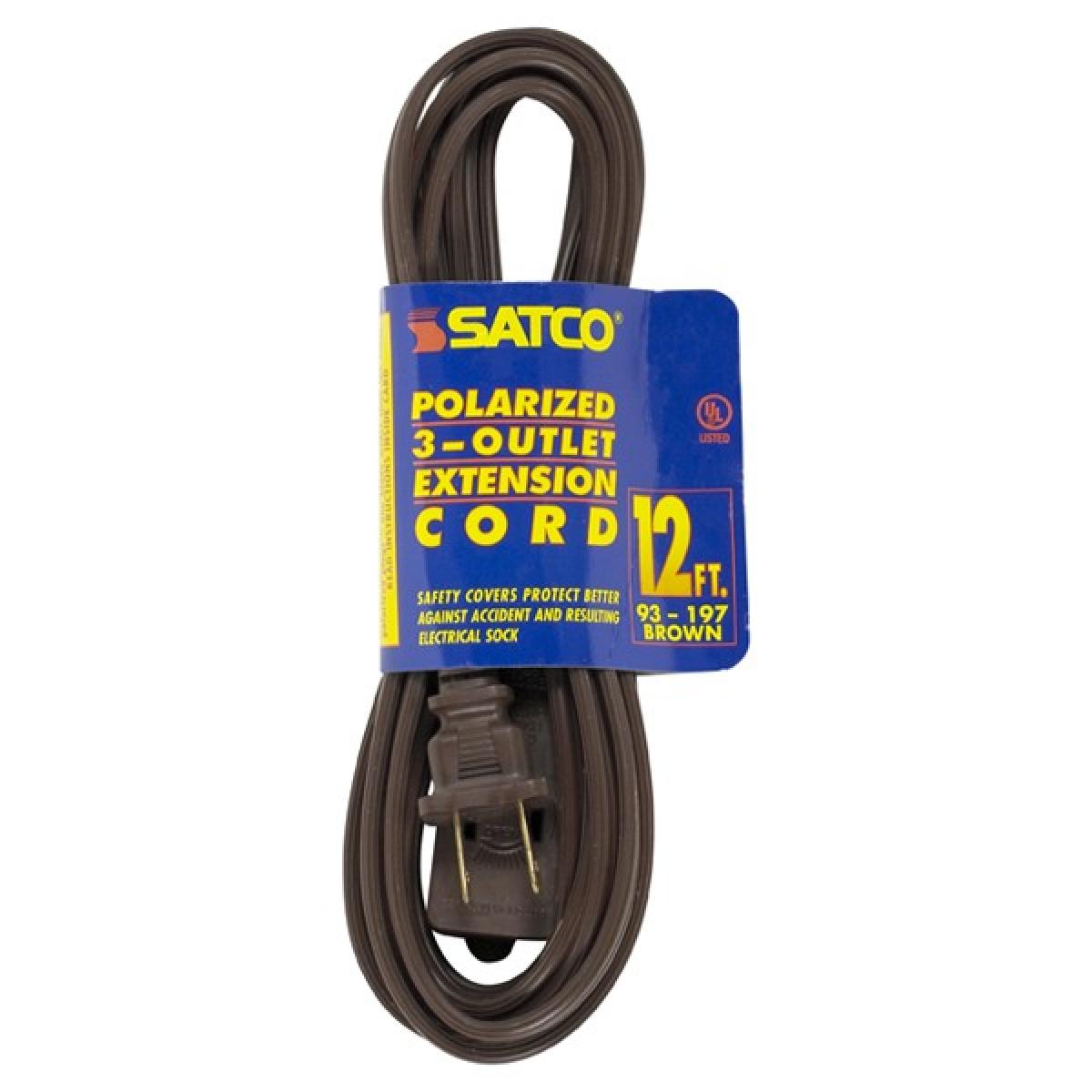 Satco 93-197 12 Foot Extension Cord Brown Finish 16/2 SPT-2 Indoor Only 13A-125V-1625W Rating