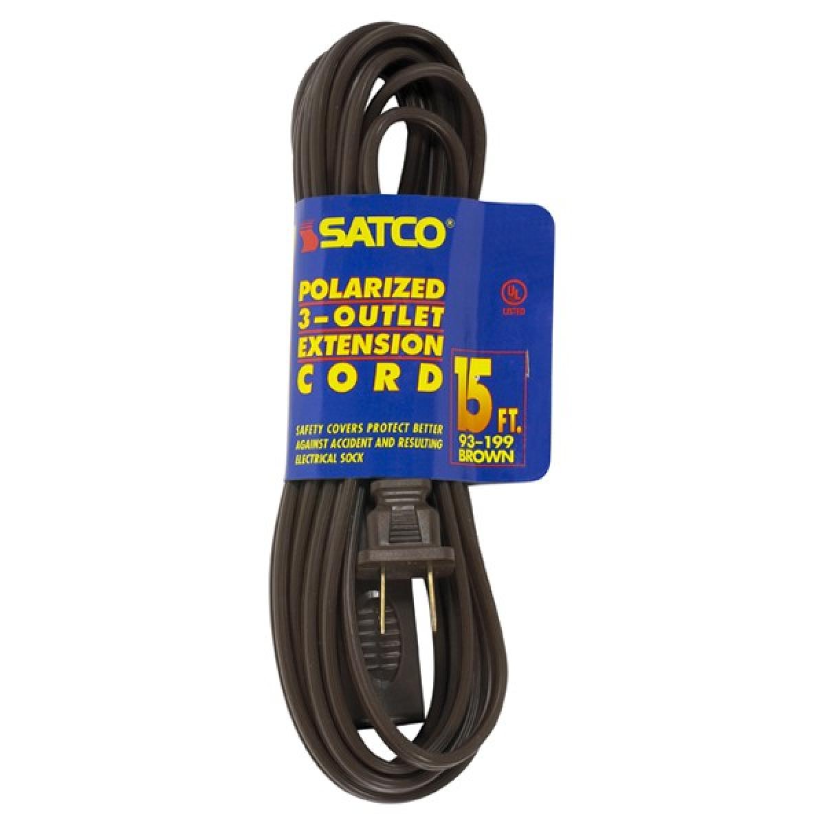 Satco 93-199 15 Foot Extension Cord Brown Finish 16/2 SPT-2 Indoor Only 13A-125V-1625W Rating