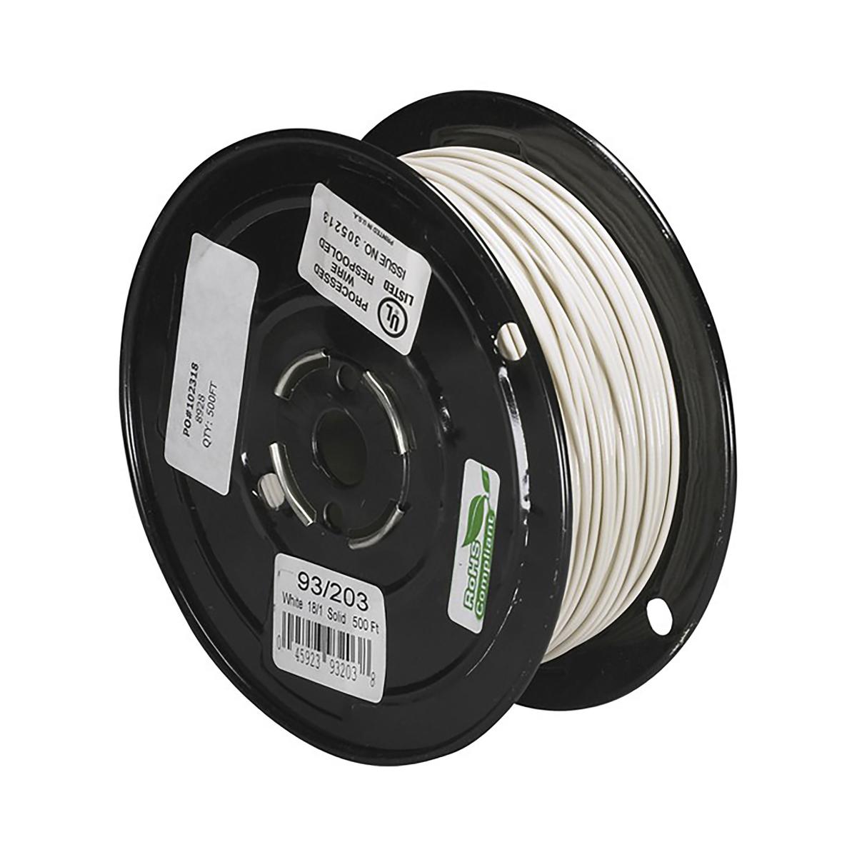 Satco 93-203 Lighting Bulk Wire 18/1 Solid 105C AWM TFN-PVC Nylon 500 Foot/Spool White