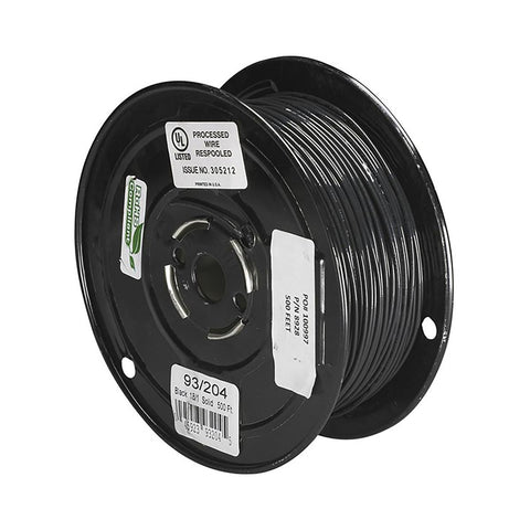 Satco 93-204 Lighting Bulk Wire 18/1 Solid 105C AWM TFN-PVC Nylon 500 Foot/Spool Black