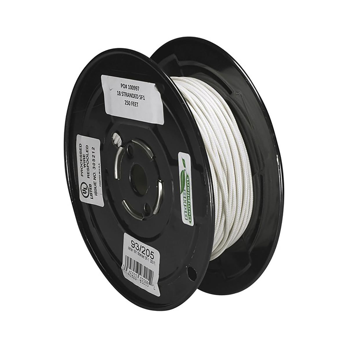 Satco 93-205 Lighting Bulk Wire 18/1 Stranded Braid 200C SF-1 250 Foot/Spool White