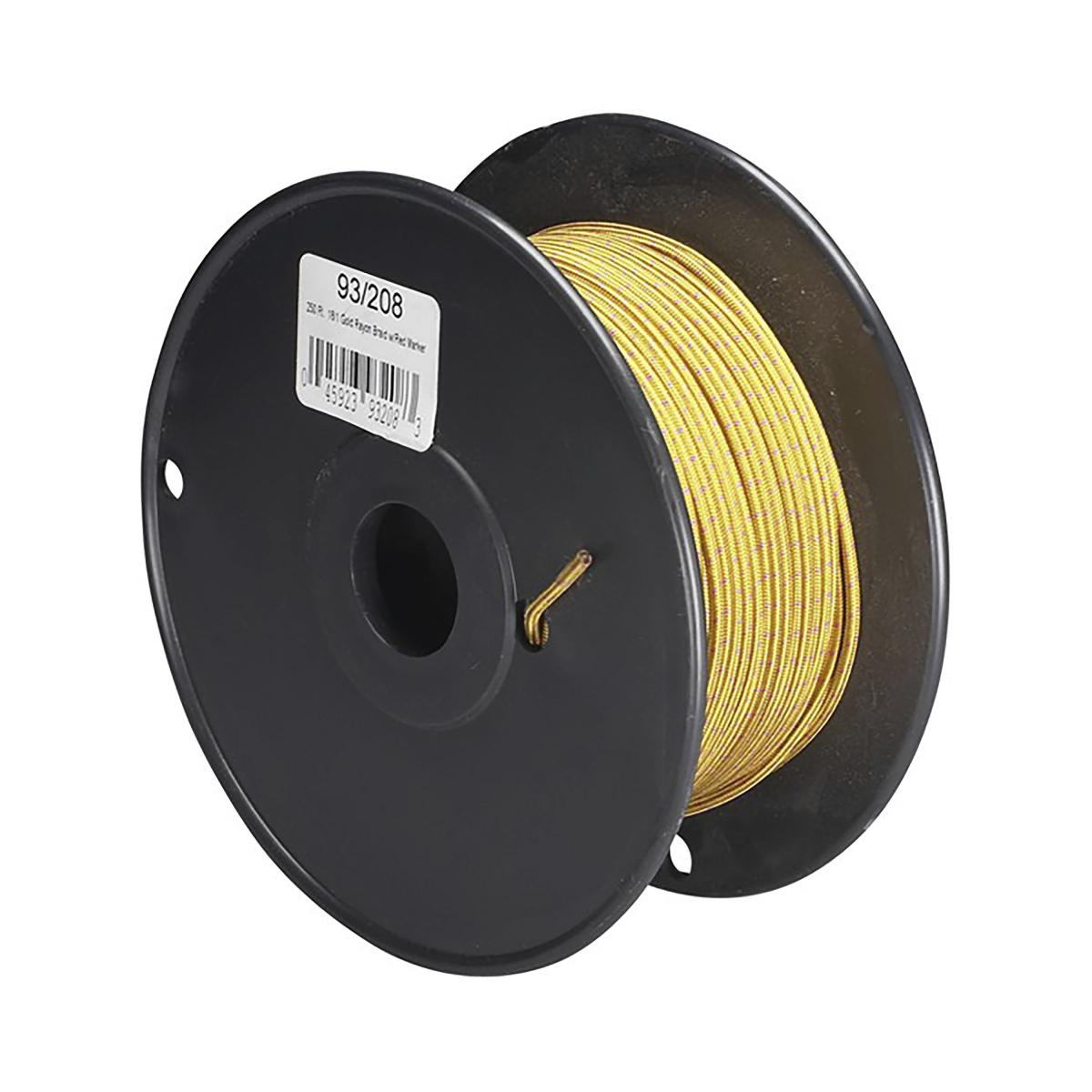 Satco 93-208 Pulley Bulk Wire 18/1 Rayon Braid 90C 250 Foot/Spool Gold With Red Marker