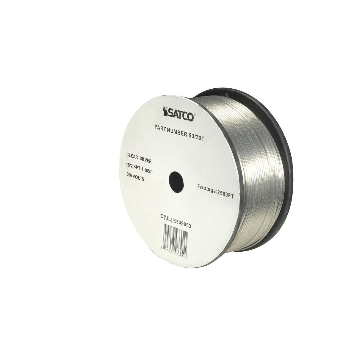 Satco 93-301 Lamp And Lighting Bulk Wire 18/2 SPT-1 105C 2500 Foot/Reel Clear Silver