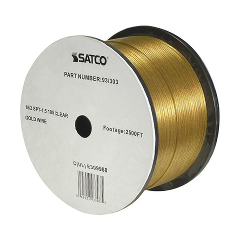 Satco 93-303 Lamp And Lighting Bulk Wire 18/2 SPT-1.5 105C 2500 Foot/Reel Clear Gold