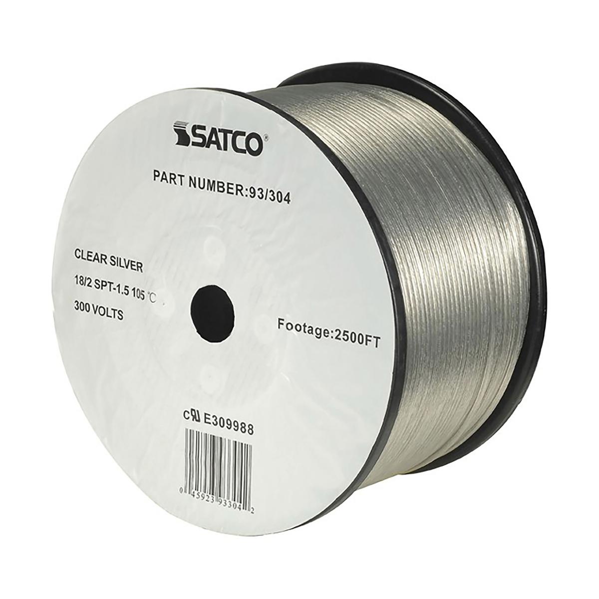Satco 93-304 Lamp And Lighting Bulk Wire 18/2 SPT-1.5 105C 2500 Foot/Reel Clear Silver
