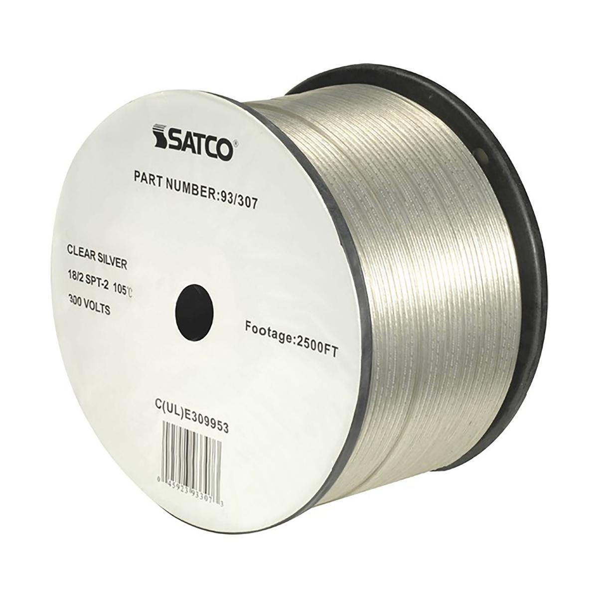 Satco 93-307 Lamp And Lighting Bulk Wire 18/2 SPT-2 105C 2500 Foot/Reel Clear Silver