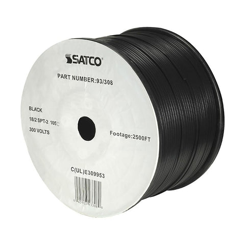 Satco 93-308 Lamp And Lighting Bulk Wire 18/2 SPT-2 105C 2500 Foot/Reel Black