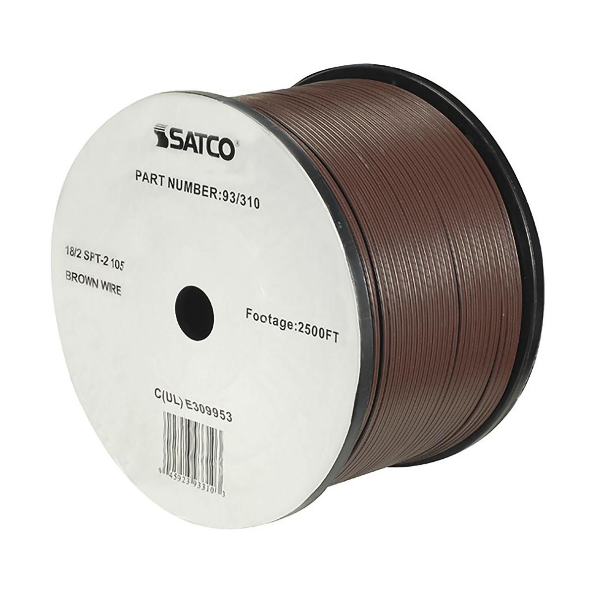 Satco 93-310 Lamp And Lighting Bulk Wire 18/2 SPT-2 105C 2500 Foot/Reel Brown