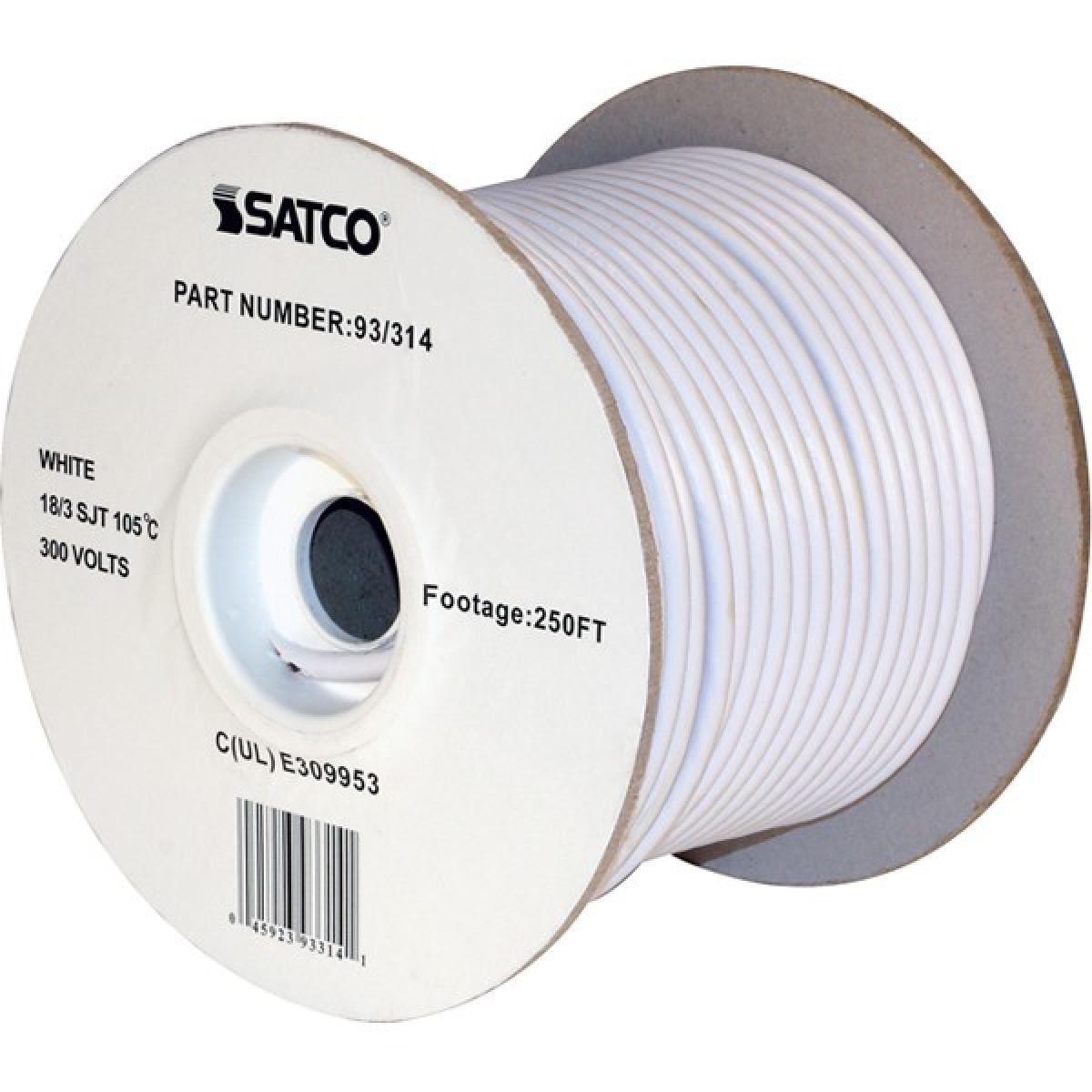 Satco 93-314 Pulley Bulk Wire 18/3 SJT 105C Pulley Cord 250 Foot/Spool White