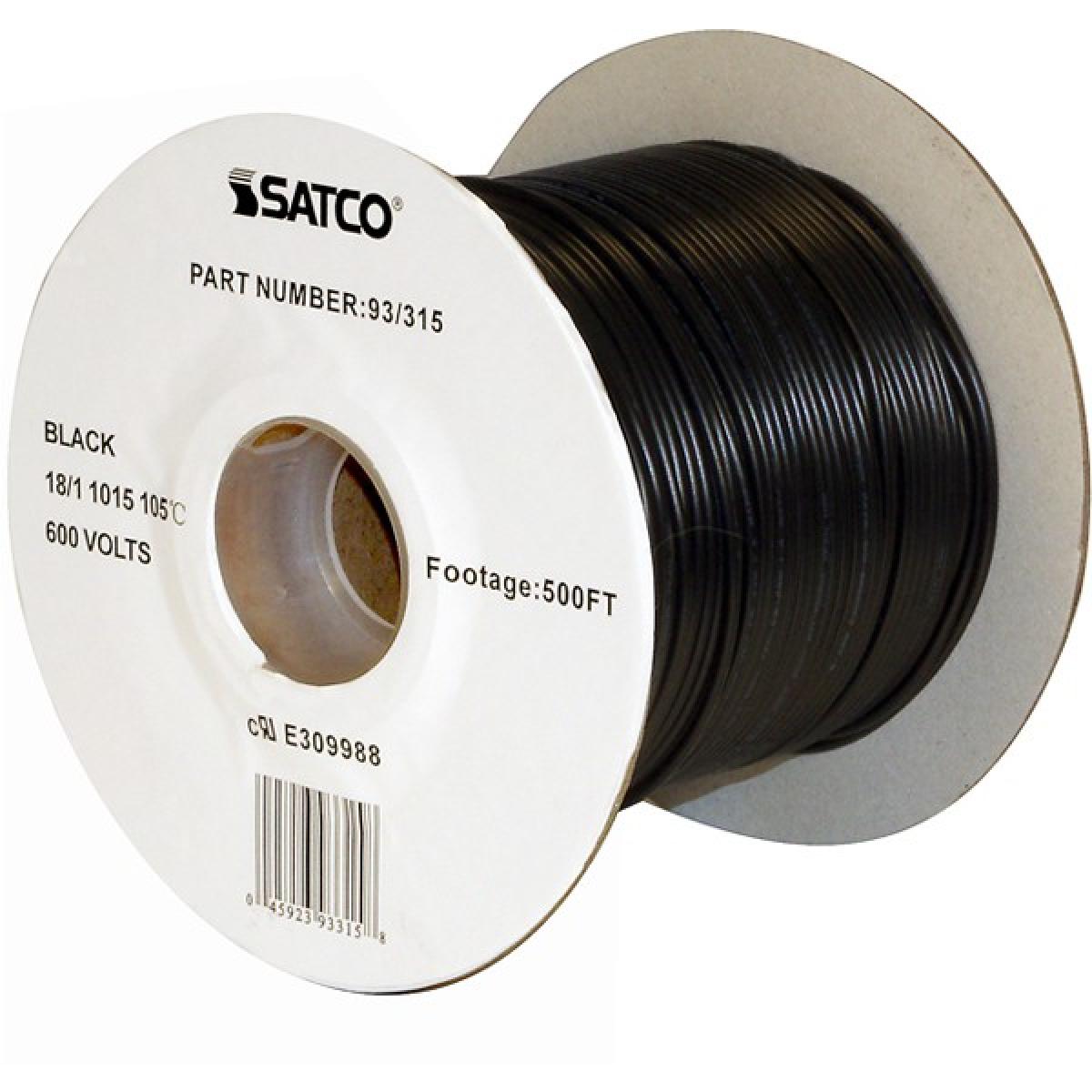 Satco 93-315 Lighting Bulk Wire 18/1 Stranded AWM 105C UL 1015 500 Foot/Spool Black