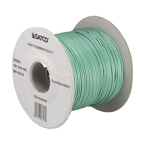 Satco 93-317 Lighting Bulk Wire 18/1 Stranded AWM 105C UL 1015 500 Foot/Spool Green
