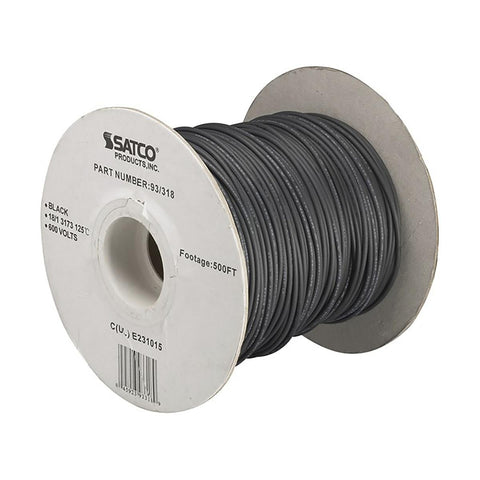 Satco 93-318 Lighting Bulk Wire 18/1 Stranded AWM UL 3173 125C 500 Foot/Spool Black