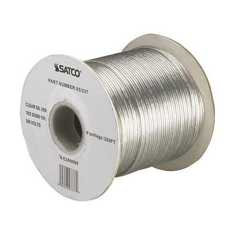 Satco 93-337 Lamp And Lighting Bulk Wire 18/2 SPT-1.5 105C 250 Foot/Spool Clear Silver