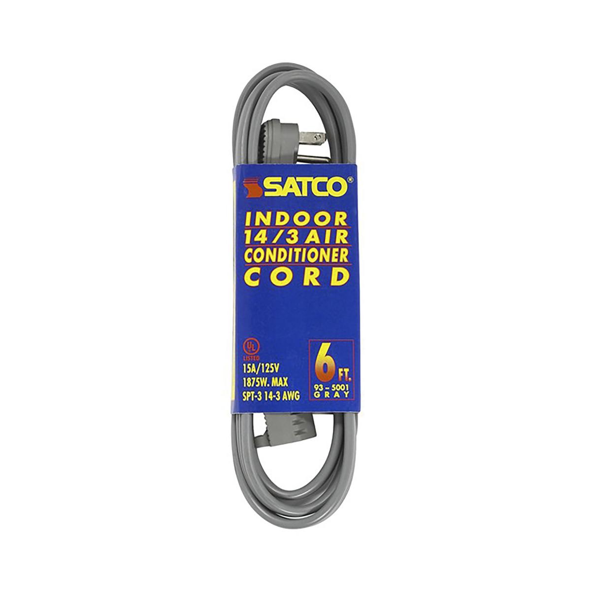 Satco 93-5001 6 Foot Gray Heavy Duty Air Conditioner/Appliance Cord 14/3 Ga. SPT-3 Gray Cord With Sleeve 15A-125V 1875W
